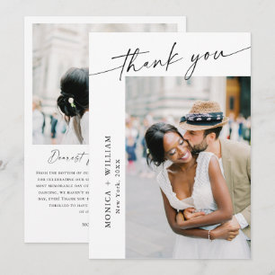 Elegant Minimalist Handwriting Wedding 2 Photo Thank You Card