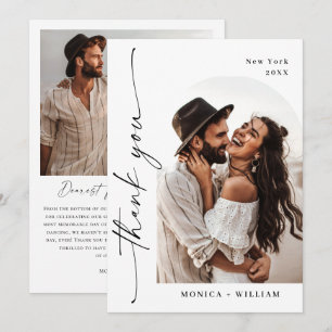 Elegant Minimalist Handwriting Wedding 2 Photo Thank You Card