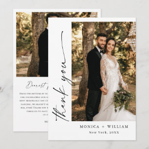 Elegant Minimalist Handwriting Wedding 2 Photo Thank You Card