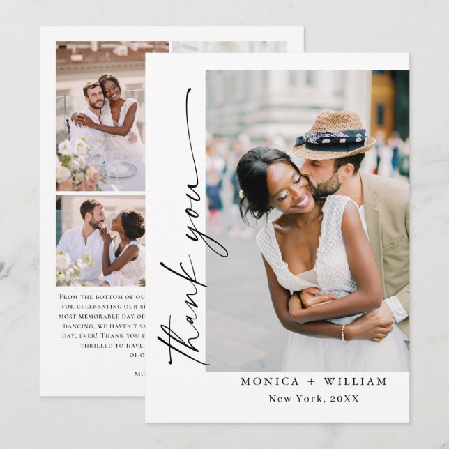 Elegant Minimalist Handwriting Wedding 5 Photo Thank You Card (Front/Back)