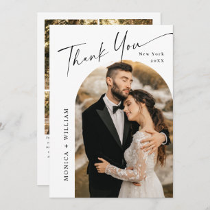 Elegant Minimalist Handwriting Wedding 5 Photo Thank You Card