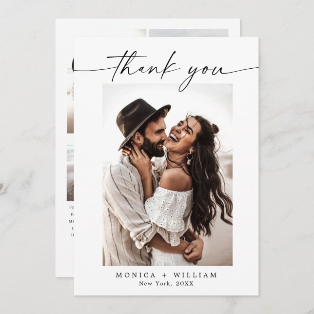 Elegant Minimalist Handwriting Wedding 5 Photo Thank You Card (Front/Back)