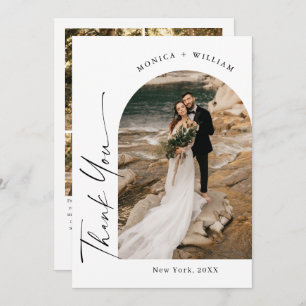 Elegant Minimalist Handwriting Wedding 5 Photo Thank You Card