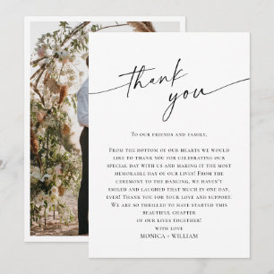 Elegant Minimalist Handwriting Wedding One Photo Thank You Card
