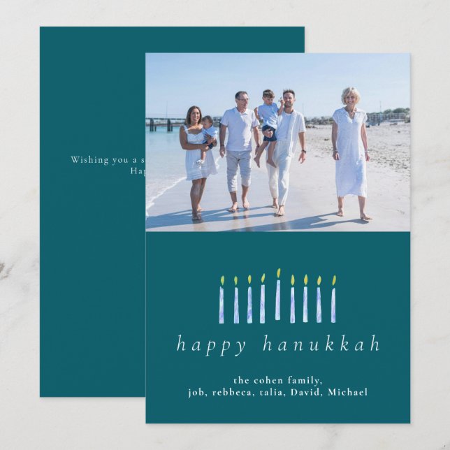 Elegant Minimalist Happy Hanukkah Family 1 Photo Holiday Card (Front/Back)