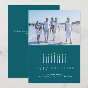 Elegant Minimalist Happy Hanukkah Family 1 Photo Holiday Card