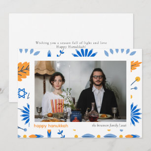 Elegant Minimalist Happy Hanukkah Family 1 Photo Holiday Card