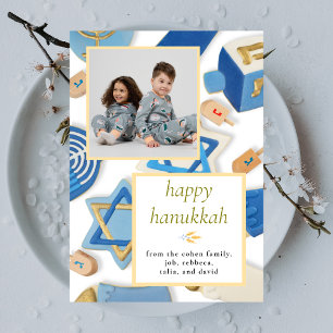 Elegant Minimalist Happy Hanukkah Family 1 Photo Holiday Card