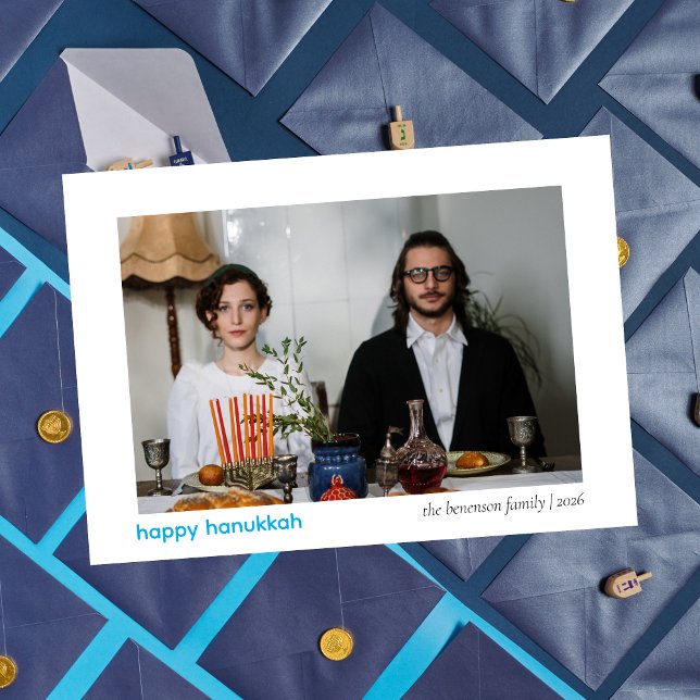 Elegant Minimalist Happy Hanukkah Family 1 Photo Holiday Card (Creator Uploaded)