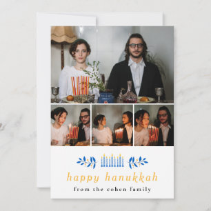 Elegant Minimalist Happy Hanukkah Family 4 Photo  Holiday Card