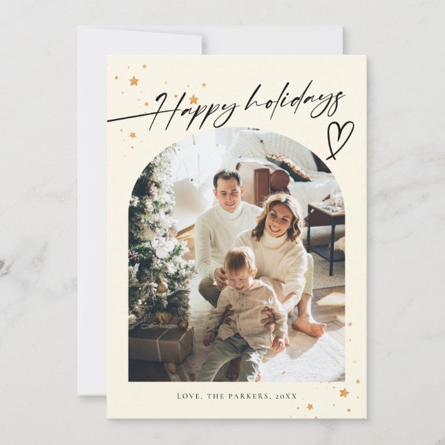 Elegant Minimalist Happy Holidays Script 5 Photo Holiday Card (Front)