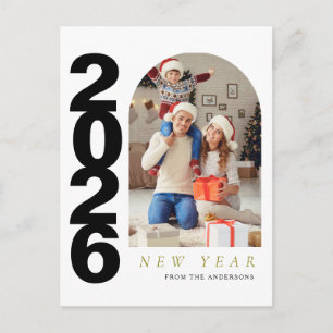 Elegant Minimalist Happy New Year Family Photo Holiday Postcard