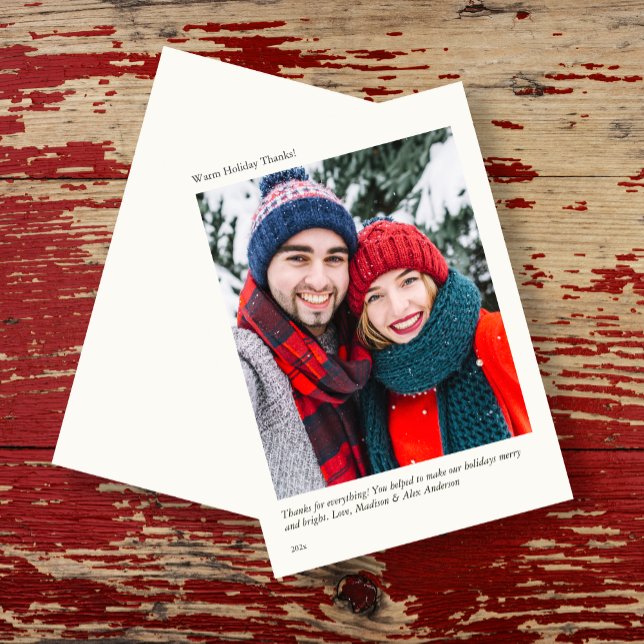 Elegant Minimalist Holiday Photo Thank You Card (Creator Uploaded)