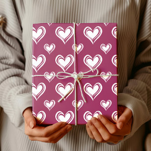 Elegant Minimalist Hollow Hearts Eggplant Wrapping Paper