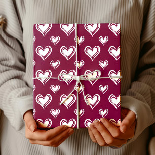 Elegant Minimalist Hollow Hearts Merlot Red Wrapping Paper