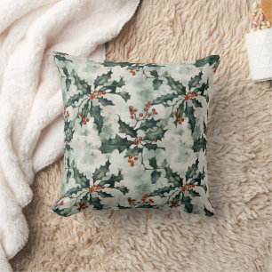 Elegant Minimalist Holly Flower Christmas Cushion