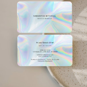 Elegant Minimalist Holographic Hair Makeup Business Card