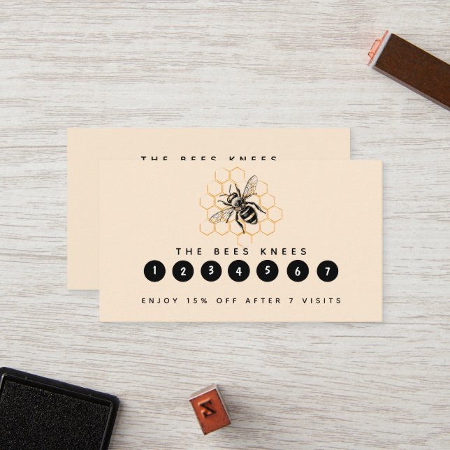 Elegant & Minimalist Honey Beekeeper Loyalty Card (Front/Back In Situ)
