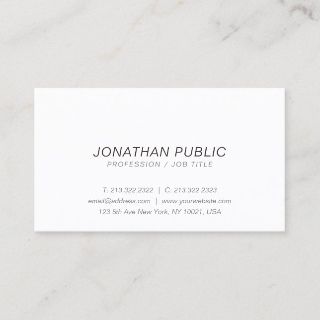 Elegant Minimalist Italic Professional White Plain Business Card (Front)