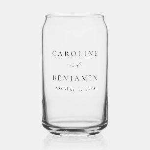 Elegant Minimalist Ivory Cream Calligraphy Wedding Can Glass
