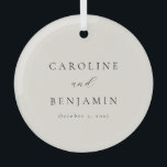 Elegant Minimalist Ivory Cream Calligraphy Wedding Glass Tree Decoration<br><div class="desc">Add a touch of timeless elegance to your wedding decor with this beautiful minimalist glass ornament. Featuring a soft ivory cream background and delicate calligraphy, this ornament is the perfect blend of simplicity and sophistication. Its clean, modern design makes it a versatile keepsake for your special day, effortlessly blending with...</div>