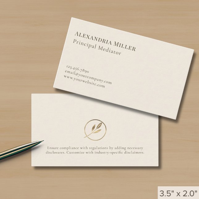 Elegant Minimalist Ivory Gold Leaf Logo Business Card (Creator Uploaded)