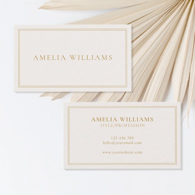 Elegant Minimalist Ivory Gold Two Border Business Card (Creator Uploaded)