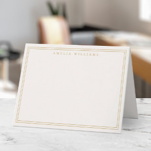 Elegant Minimalist Ivory Gold Two Border Note Card