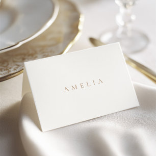 Elegant Minimalist Ivory Taupe Wedding Place Card