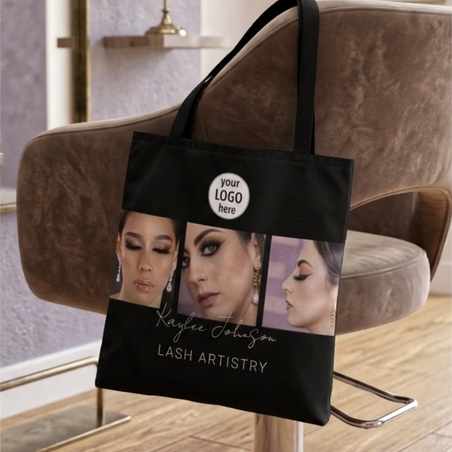 Elegant Minimalist Lash Artist Photos Logo Tote Bag (Creator Uploaded)