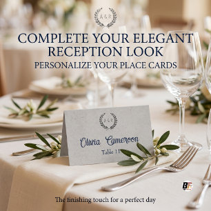 Elegant Minimalist Laurel Wreath Monogram Wedding  Place Card