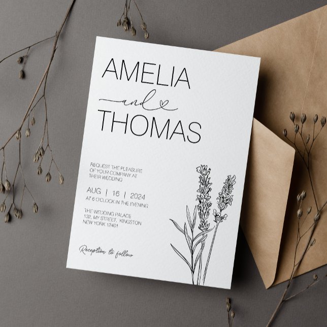 Elegant Minimalist Lavender Calligraphy Wedding Invitation (Creator Uploaded)