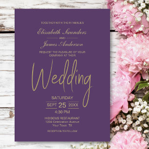 Elegant Minimalist Lavender Gold Wedding Invitation
