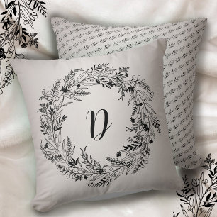 Elegant minimalist leafy wreath D Cushion