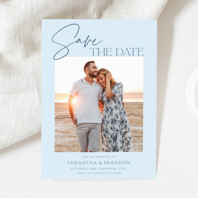 Elegant Minimalist Light Blue Photo Save The Date (Creator Uploaded)