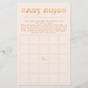Elegant Minimalist Light Orange Baby Bingo Game