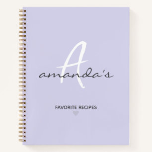 Elegant Minimalist Light Purple Recipe Notebook