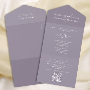 Elegant Minimalist Lilac Simple QR Code Website All In One Invitation