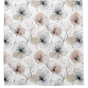 Elegant Minimalist Line Art Floral Pattern Shower Curtain