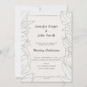 Elegant Minimalist Line Art Floral Wedding Invitation
