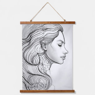 Elegant Minimalist Line Art Portrait Hanging Tapestry