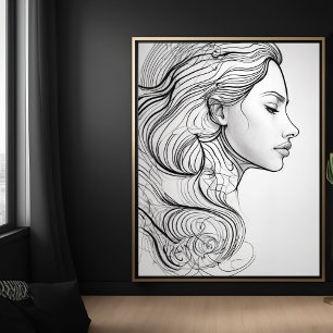 Elegant Minimalist Line Art Portrait  Poster