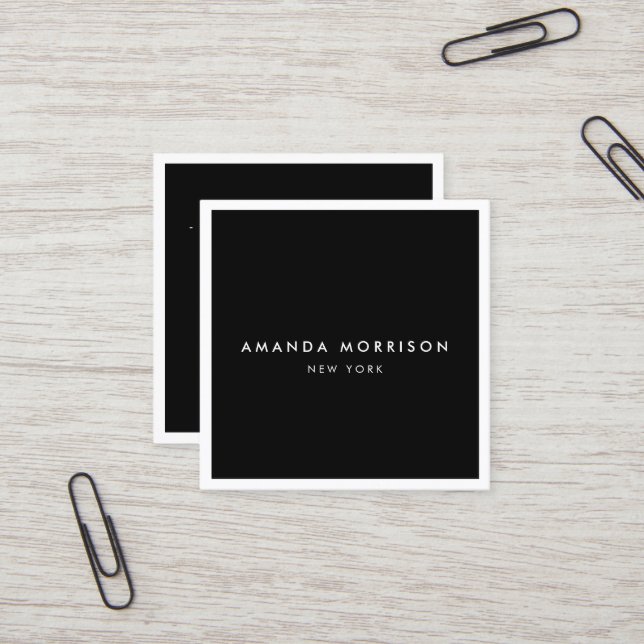 Elegant Minimalist Luxury Boutique Black/White Square Business Card (Front/Back In Situ)