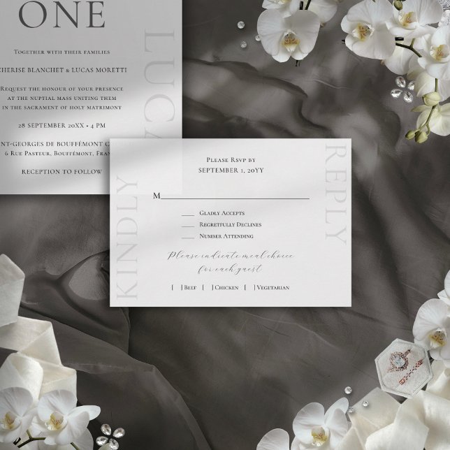 Elegant Minimalist Luxury White Wedding RSVP Card (This modern, minimalist RSVP card is elegant and luxurious, perfect for fine art weddings.)