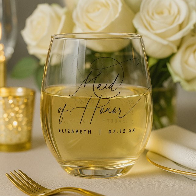 Elegant Minimalist Maid of Honour Stemless Wine Glass (Elegant Minimalist Maid of Honor Stemless Wine Glass)