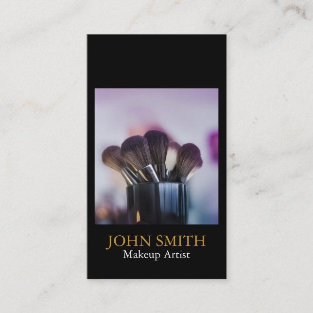 Elegant Minimalist Makeup Artist Brushes Photo Business Card (Front)