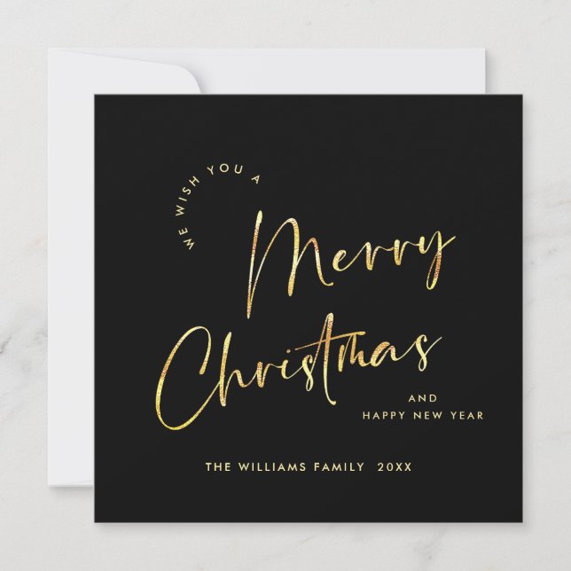 Elegant Minimalist Merry Christmas Greeting Gold Holiday Card (Front)