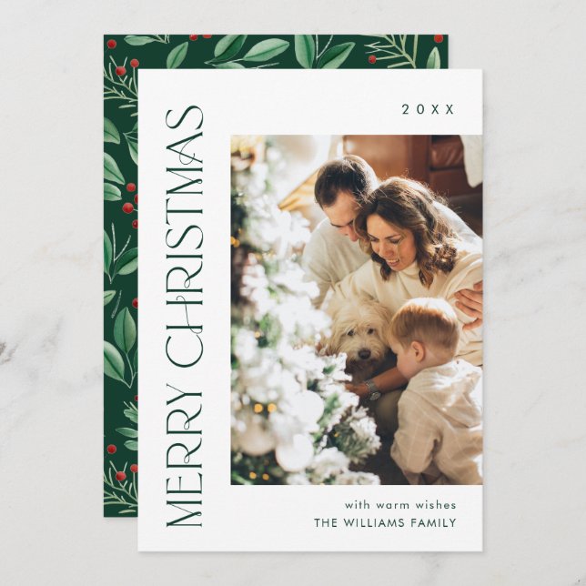 Elegant Minimalist Merry Christmas Greeting Photo Holiday Card (Front/Back)