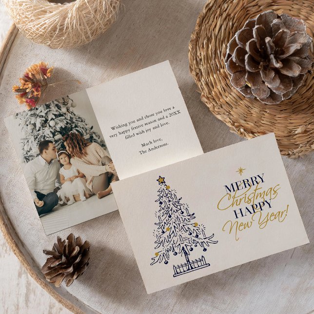 Elegant Minimalist Merry Christmas Tree Photo Holiday Card (Creator Uploaded)