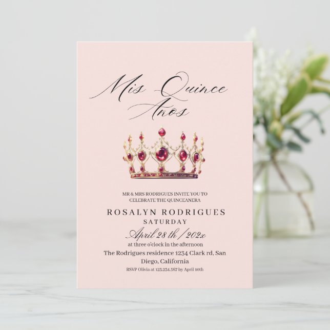 Elegant Minimalist Mis Quince Anos Dusty Pink  Invitation (Standing Front)